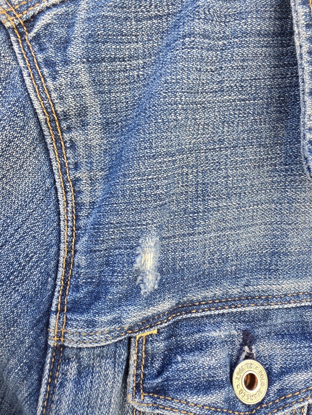 Vintage Polo Jeans Co.Ralph Lauren Distressed Rocker Denim Jean Jacket 20.5X22.5 - Picture 9 of 16